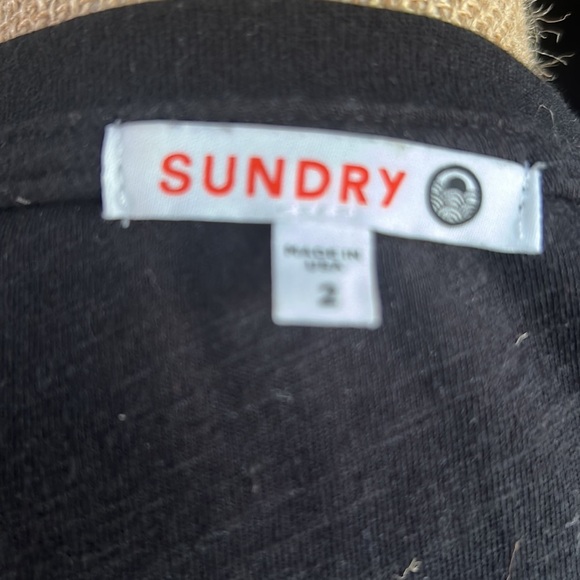 Sundry black t-shirt crew neck dress w white stripe and ruching down side lined - Picture 12 of 16